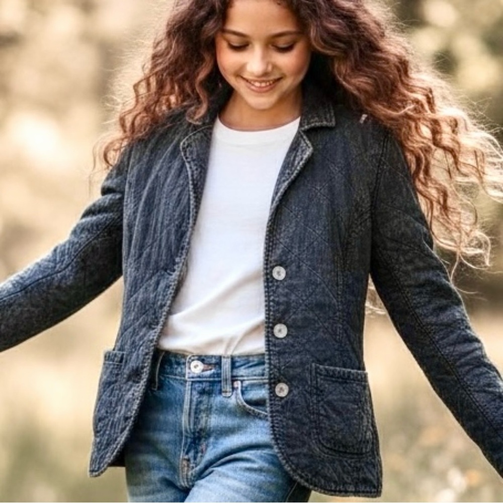 Rough Hewn Women L quilted blazer cotton distressed Black